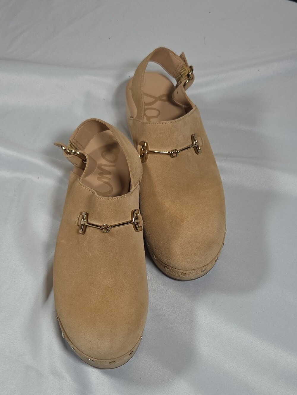 Sam Edelman Beige Suede Womens Slingback Studded Clog Sandals Sz 7 - Picture 1 of 10